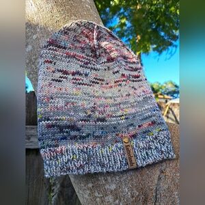 Hand Knit Beanie Hat Stocking Cap Luxury Premium Wool Multicolor Speckled Red